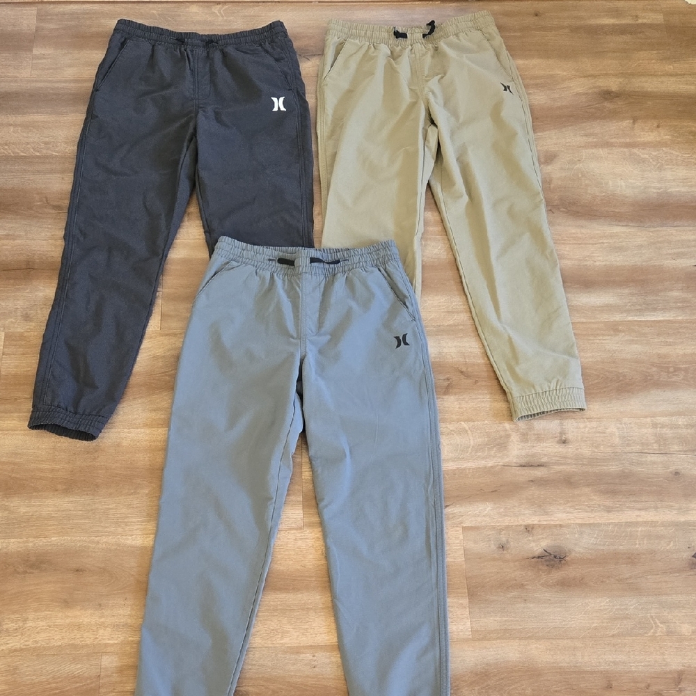 Hurley Boys Jogger Pants Trio in Black, Gray, and Tan